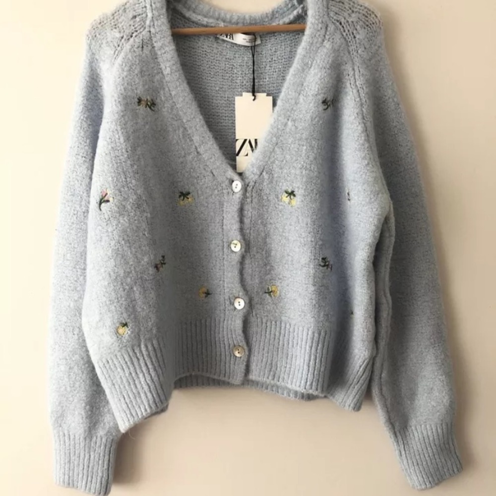 Zara blue floral embroidered cardigan - Picture 5 of 6